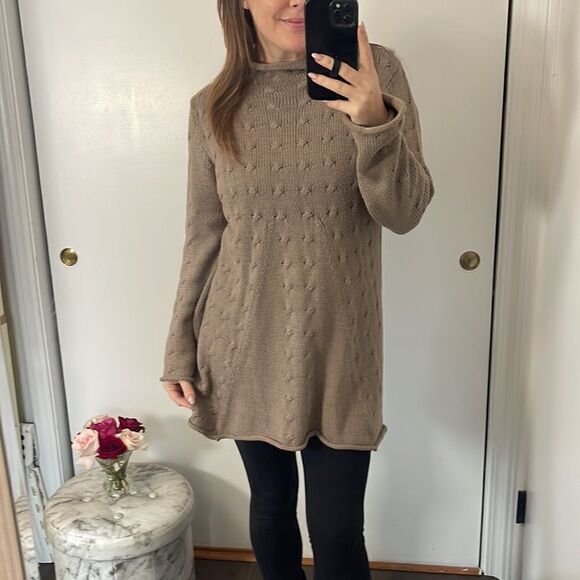 pure handknit Sweaters - EUC Pure Handknit Taupe Roll Neck Bell Sleeve Sweater Dress S/M